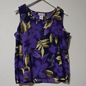 Susan Graver Purple and Gold Boxy Tank Top with Peter Pan Collar